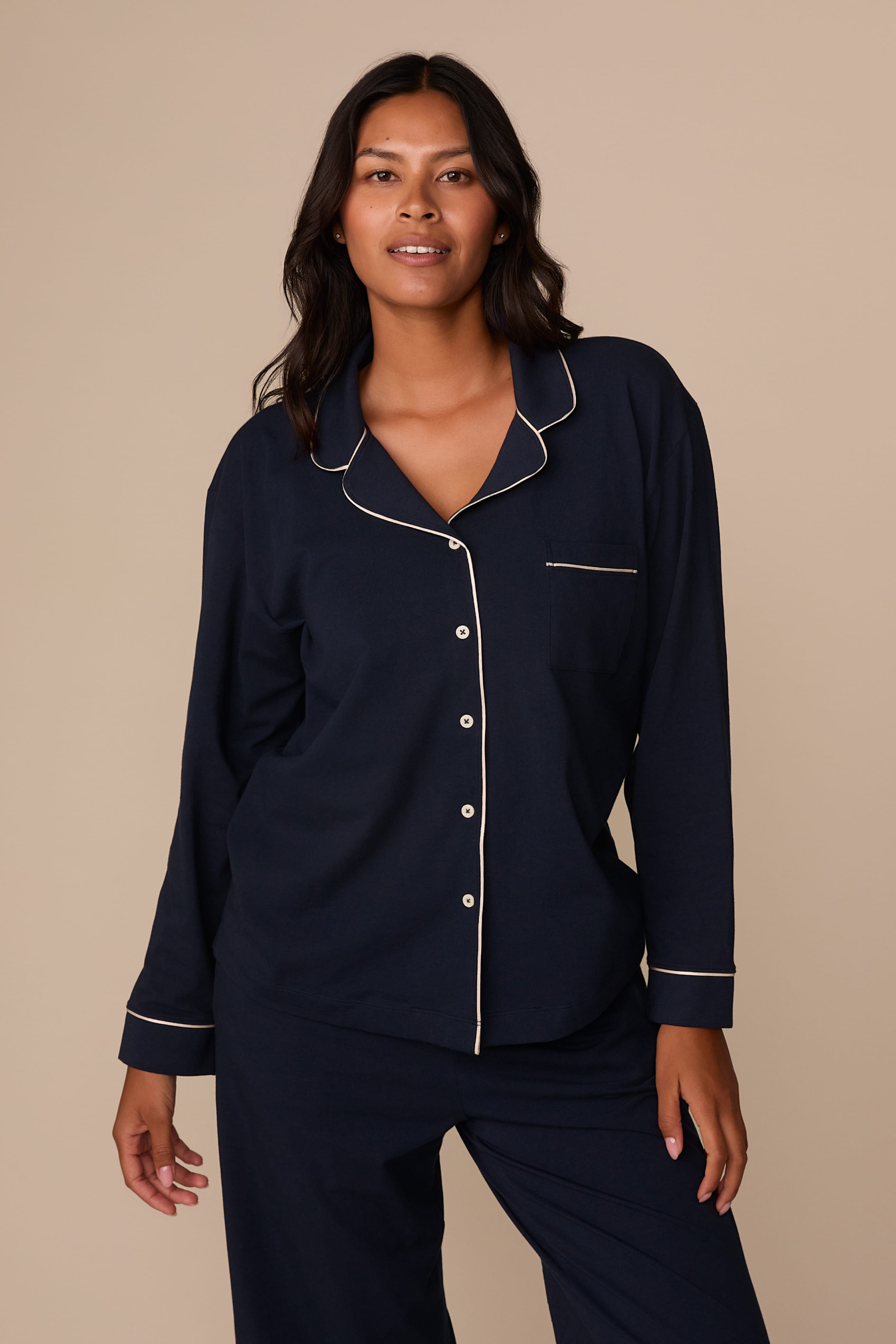Perfect Pima Long Sleeve Pajama Shirt - Navy