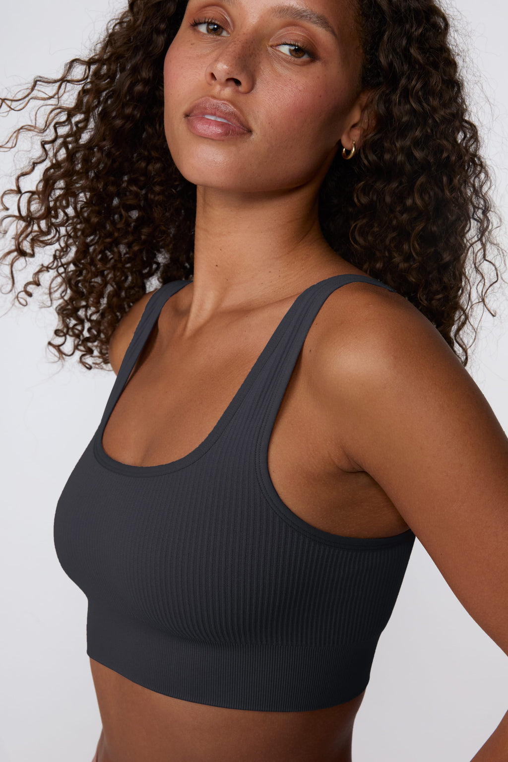 Ribbed Seamless Scoop Bralette - Charcoal