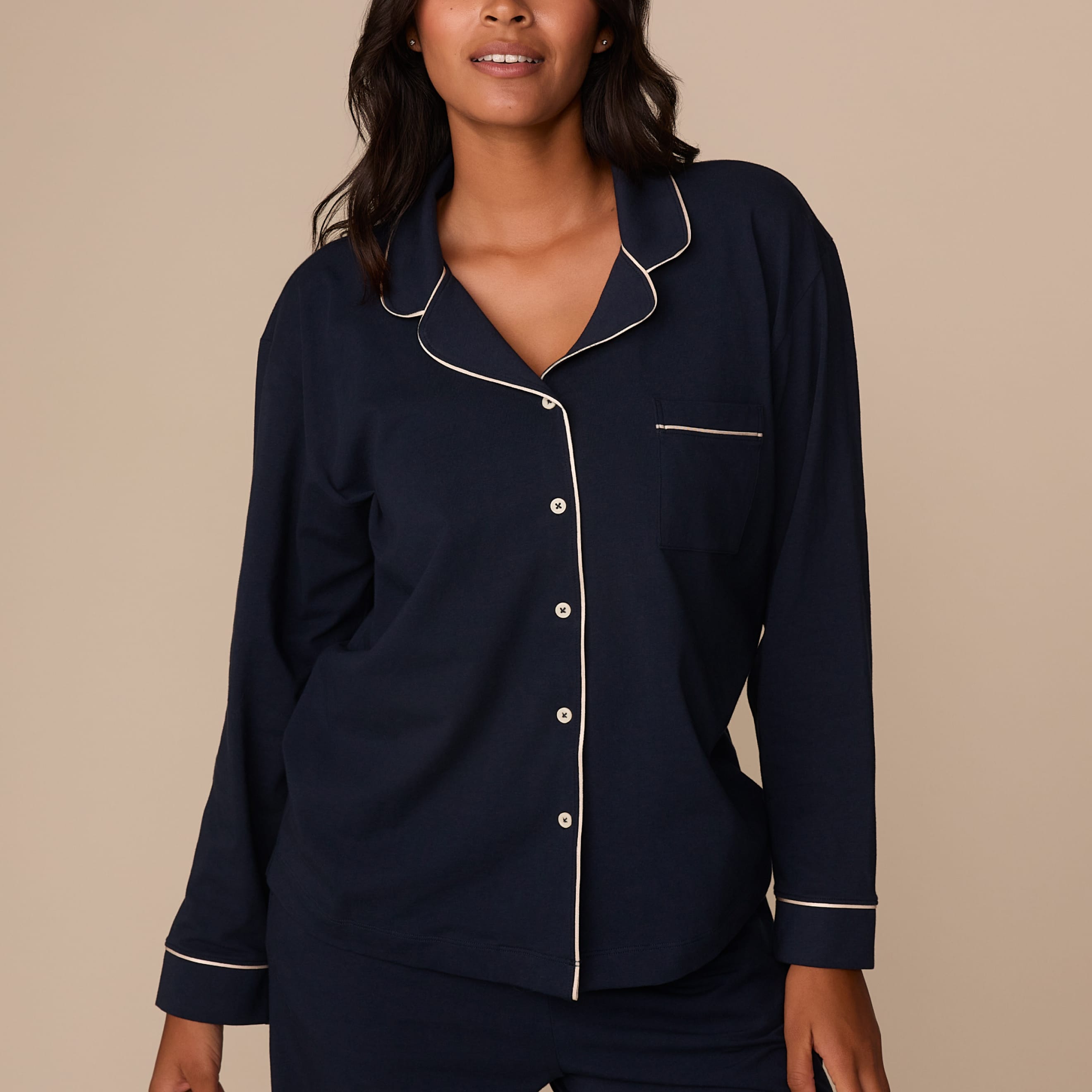 Perfect Pima Long Sleeve Pajama Shirt - Navy