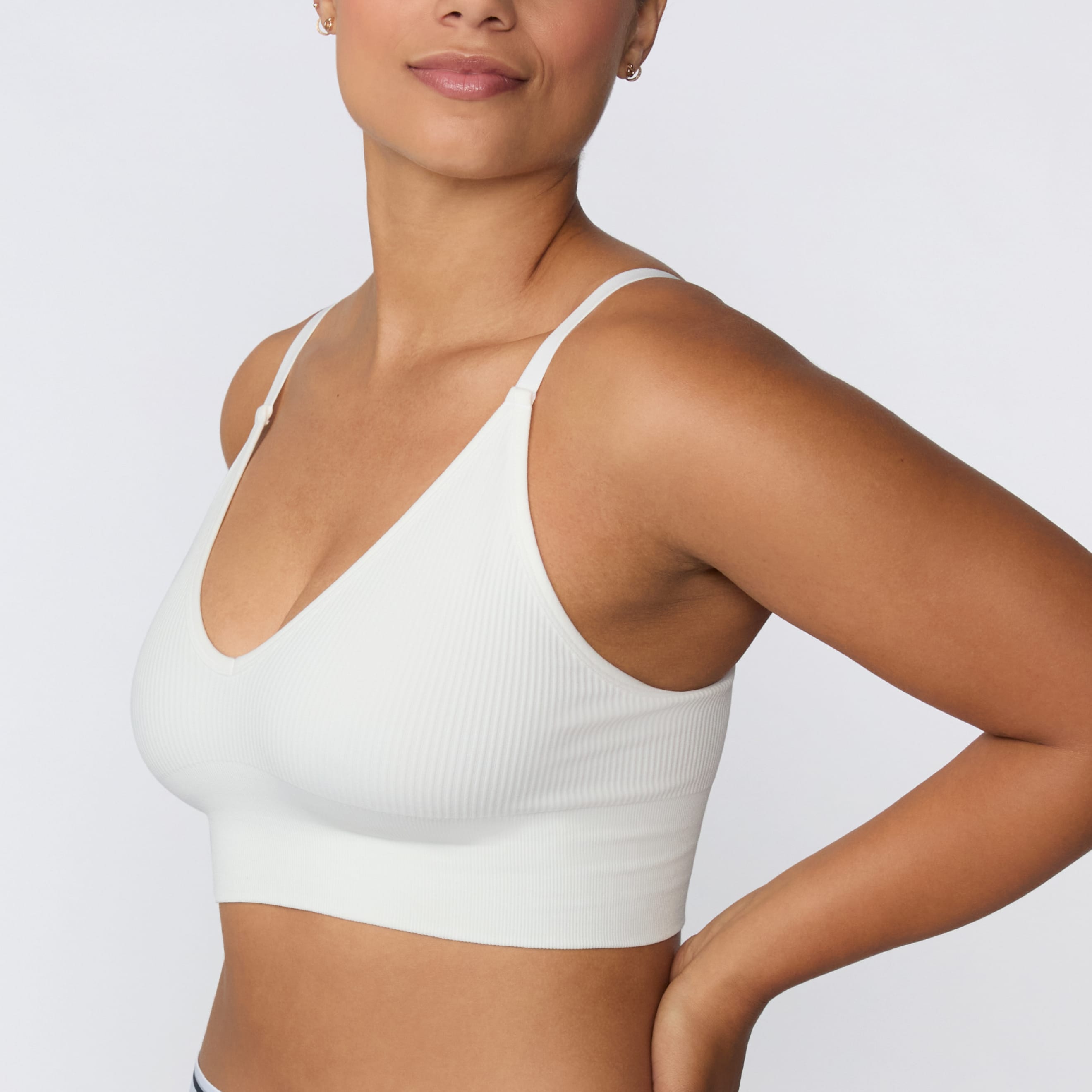 Ribbed Seamless Triangle Bralette - White