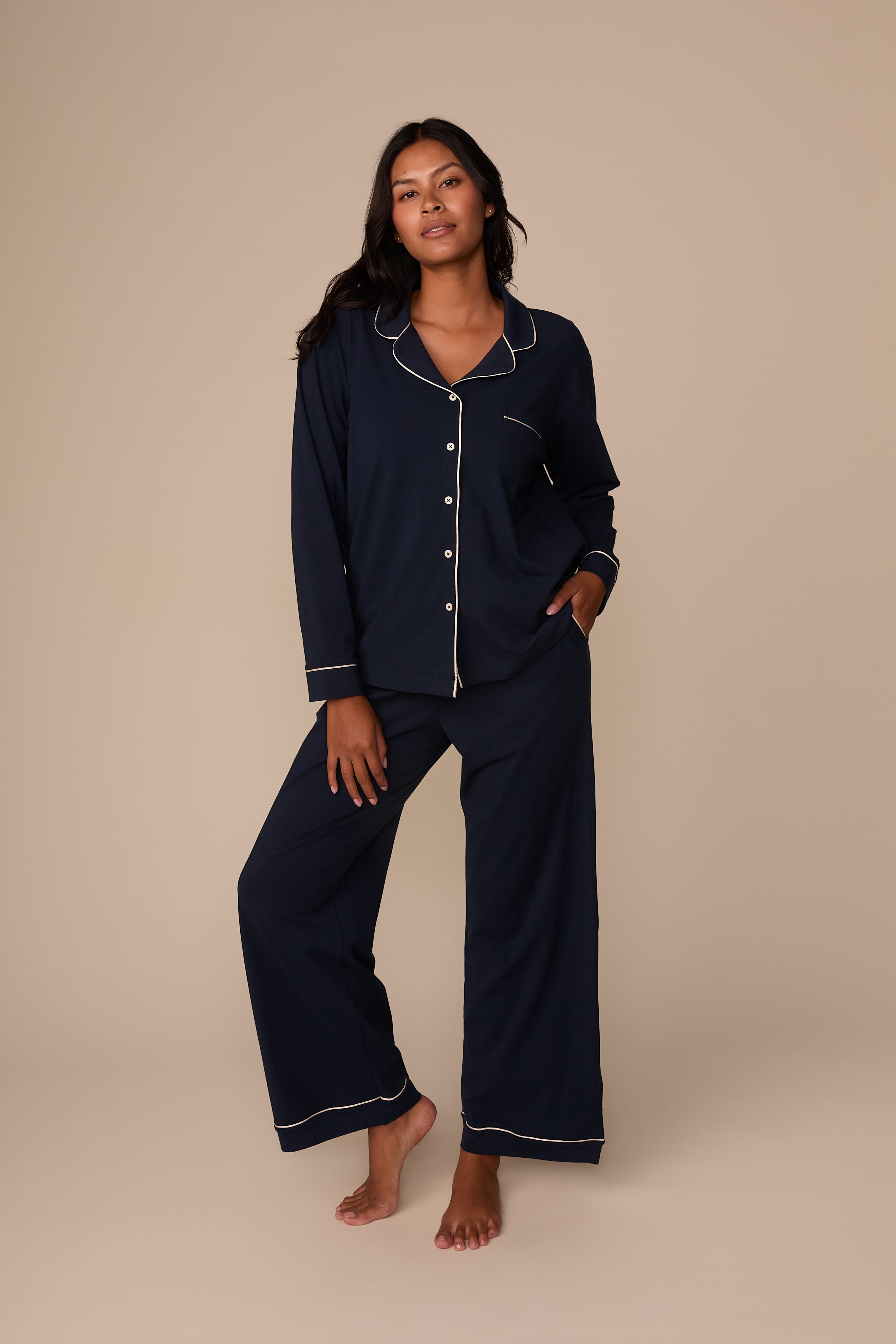Perfect Pima Long Sleeve Pajama Shirt - Navy