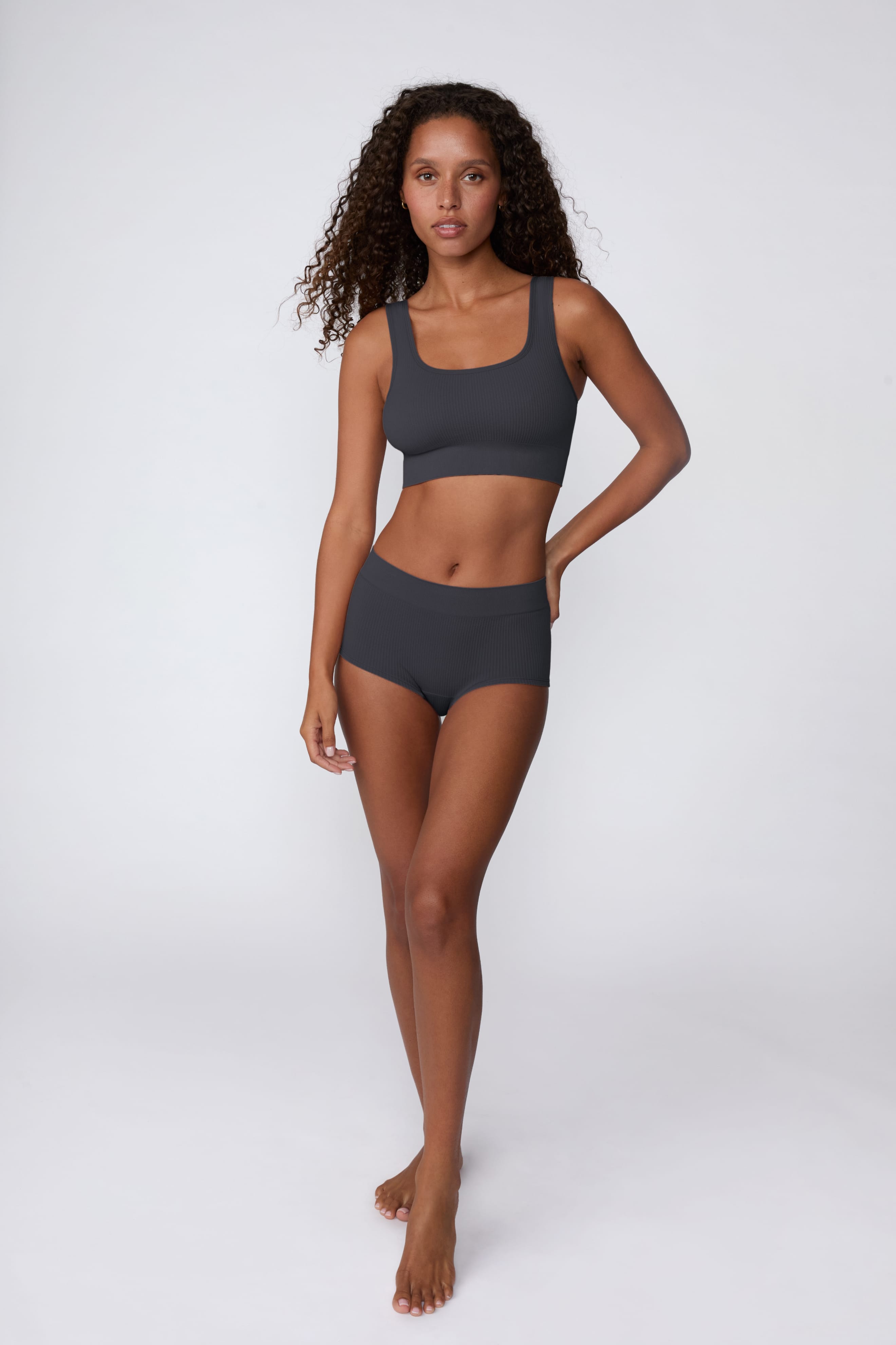 Ribbed Seamless Boyshort - Charcoal