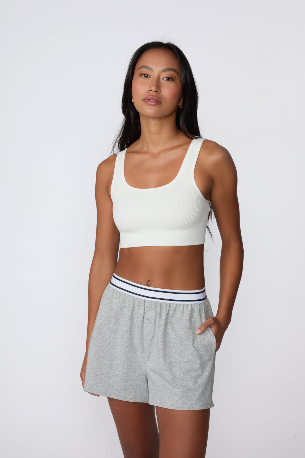 Ribbed Seamless Scoop Bralette - White