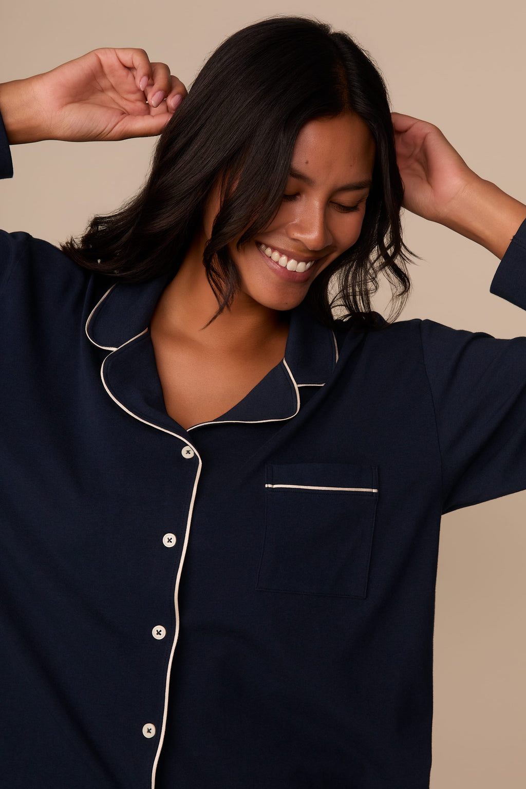 Perfect Pima Long Sleeve Pajama Shirt - Navy