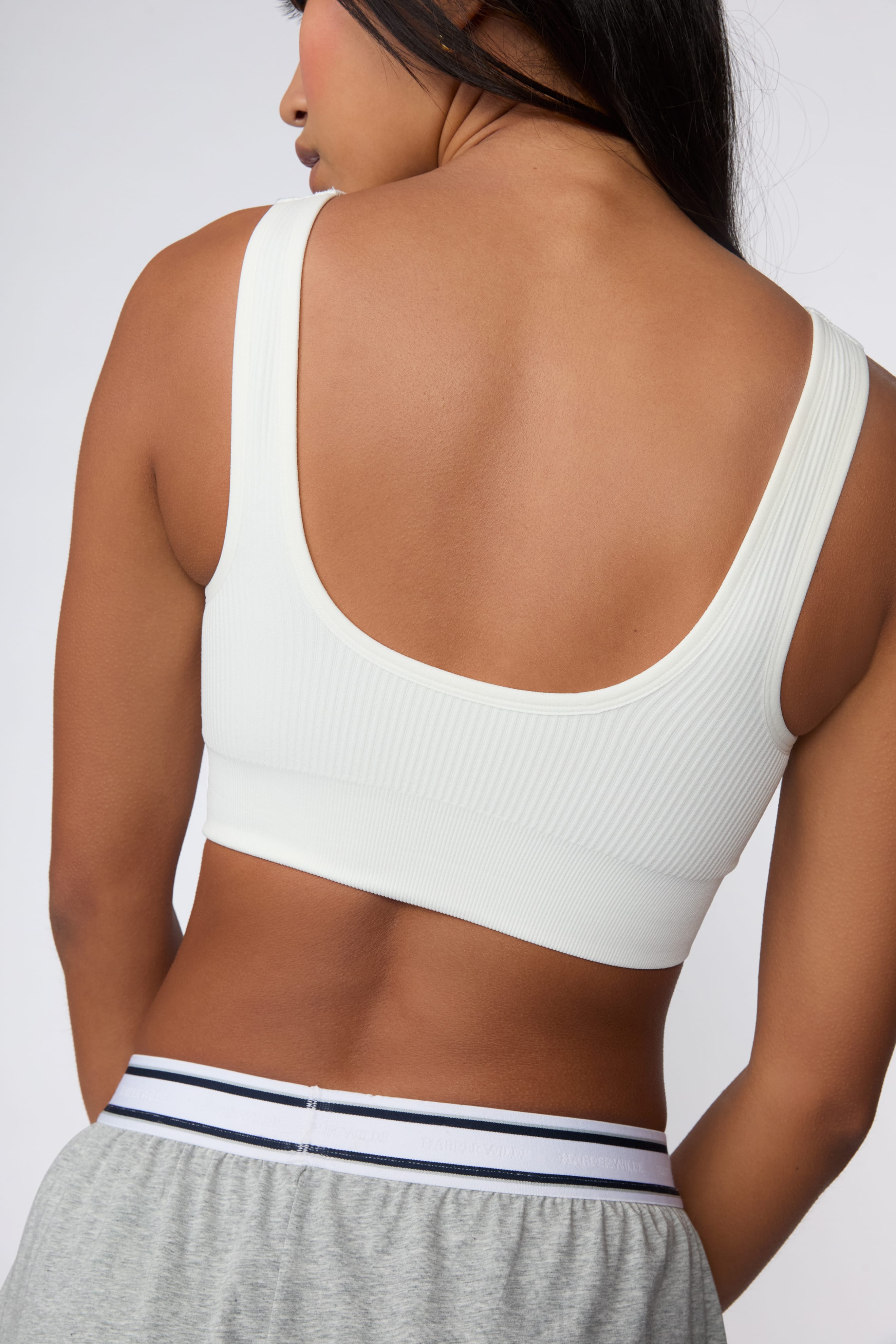 Ribbed Seamless Scoop Bralette - White