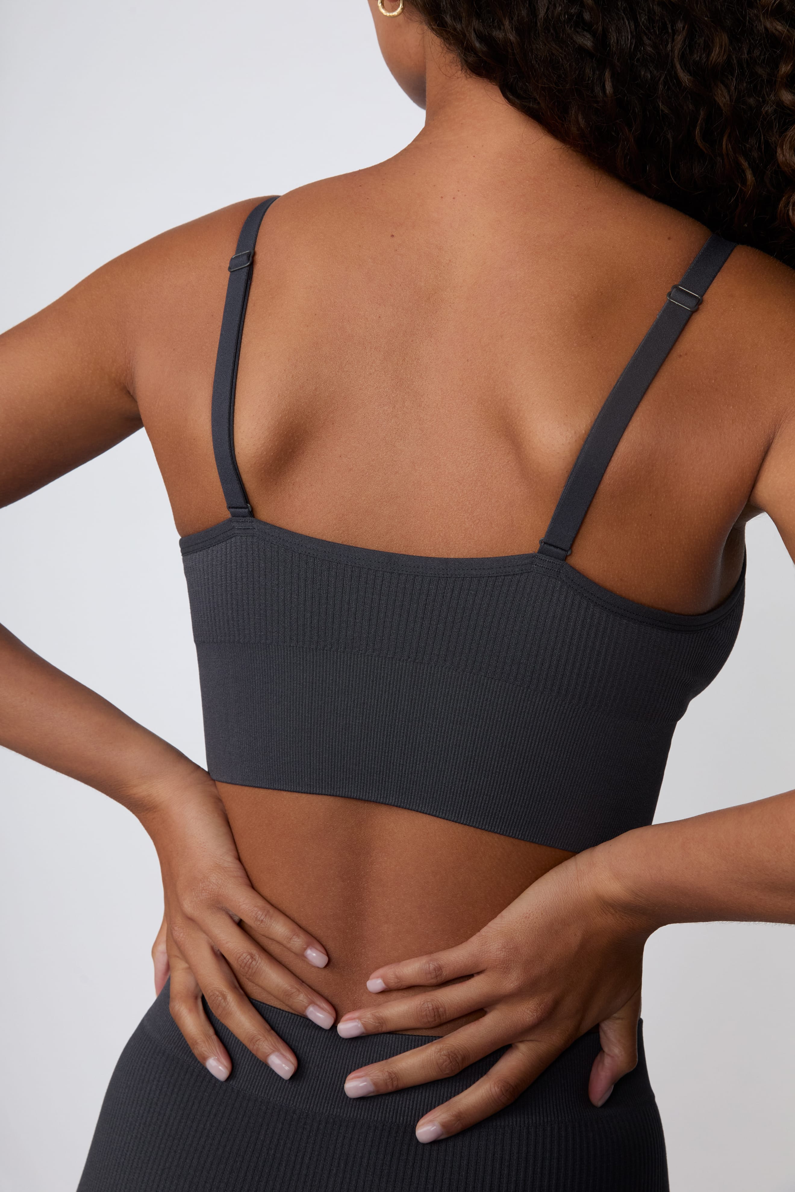Ribbed Seamless Triangle Bralette - Charcoal