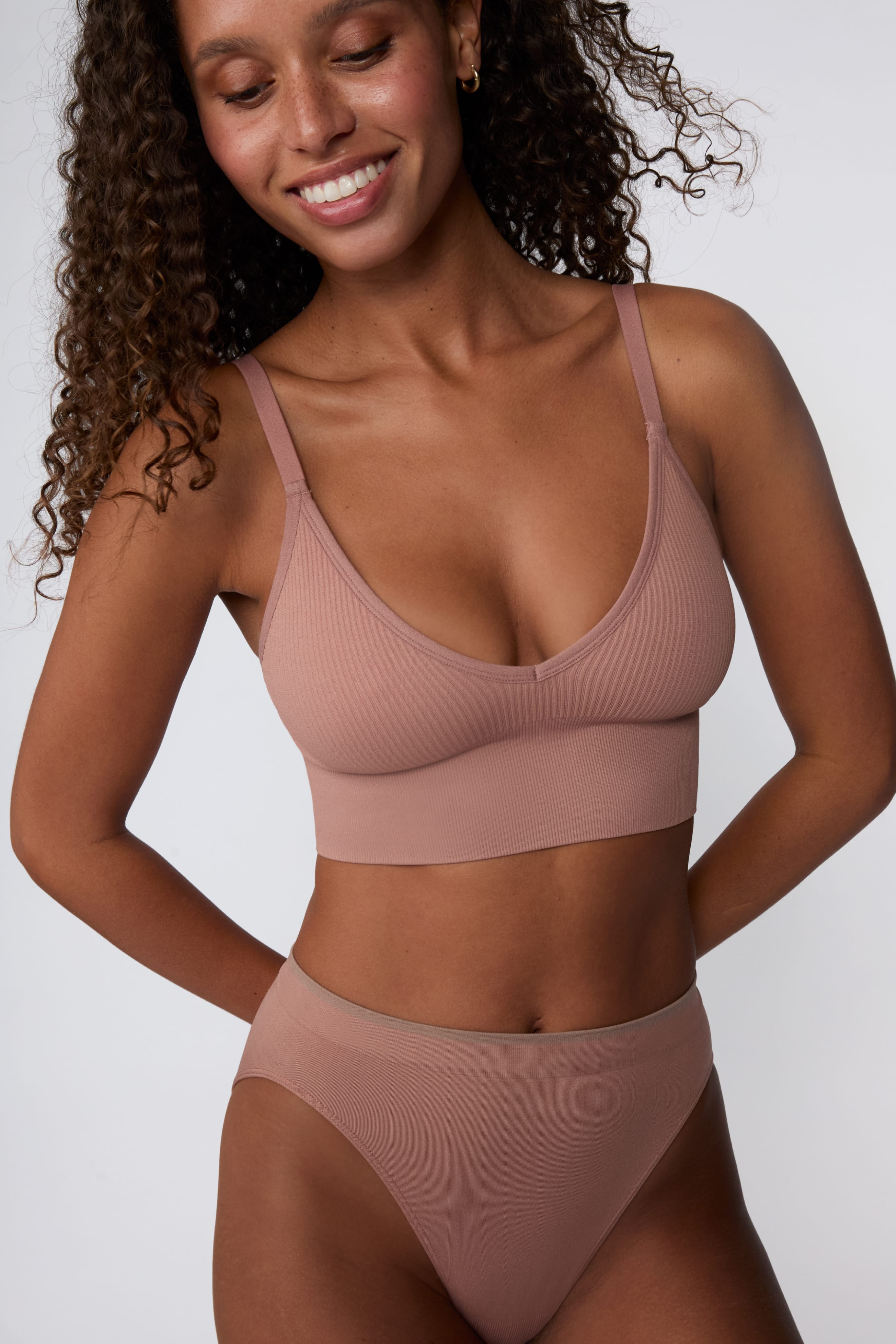 Ribbed Seamless Triangle Bralette - Plum