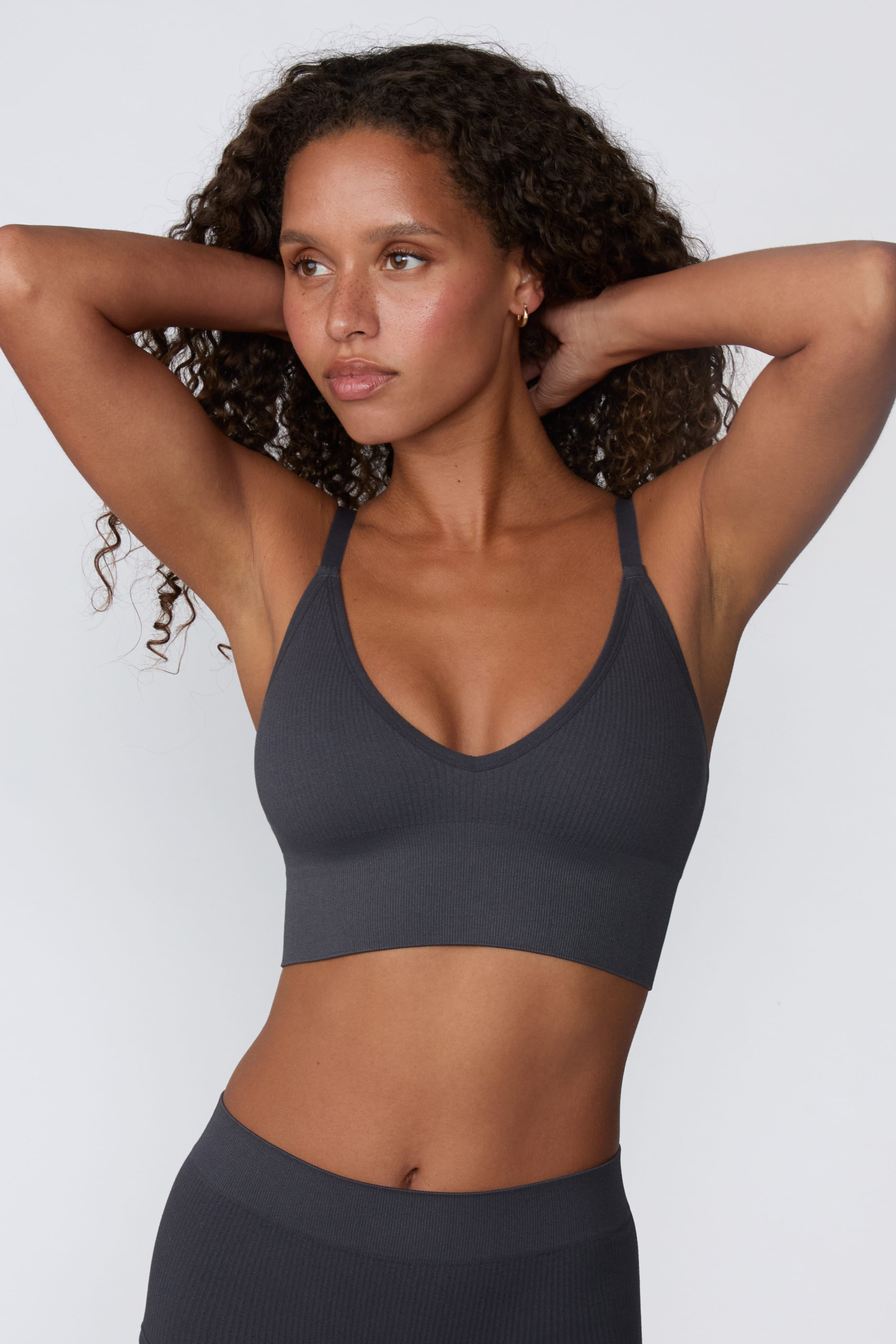 Ribbed Seamless Triangle Bralette - Charcoal