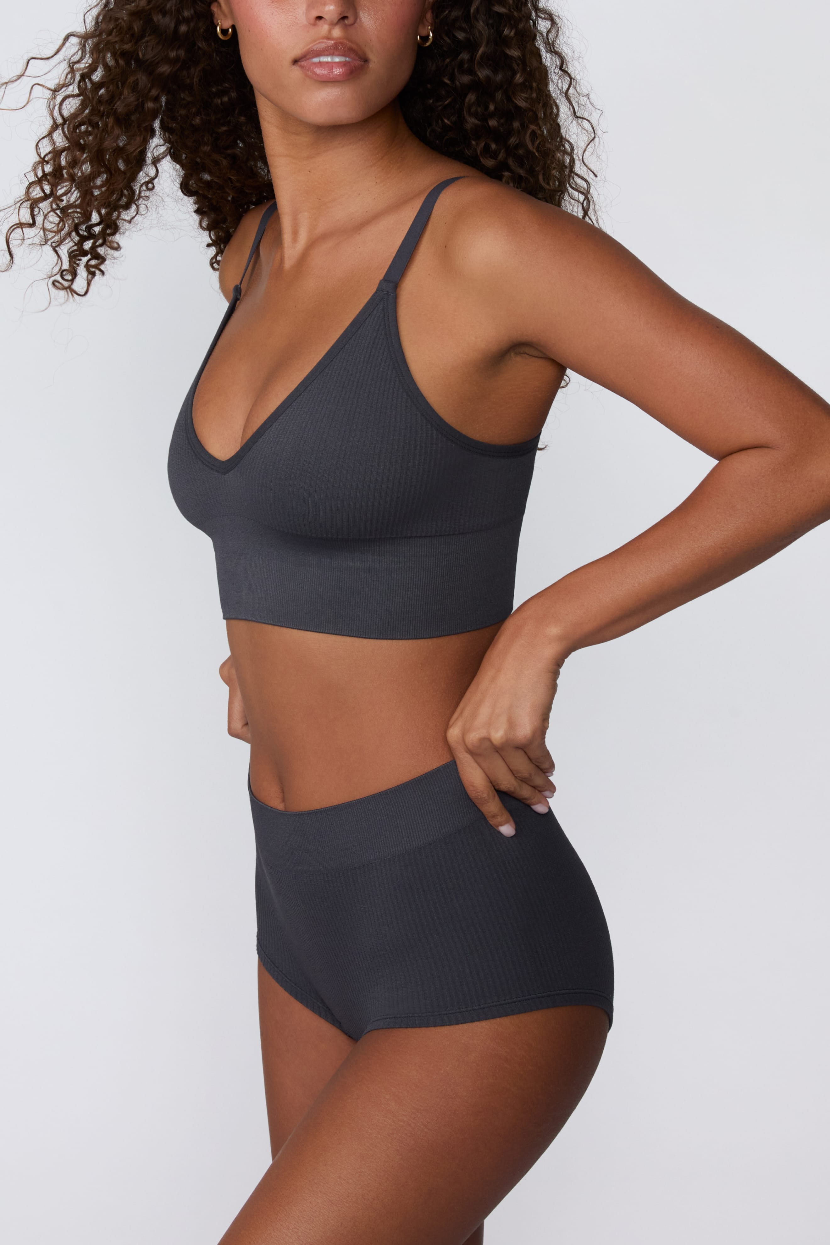 Ribbed Seamless Boyshort - Charcoal