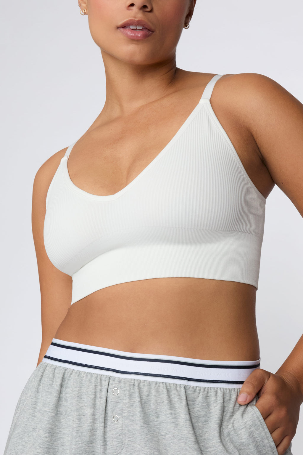 Ribbed Seamless Triangle Bralette - White
