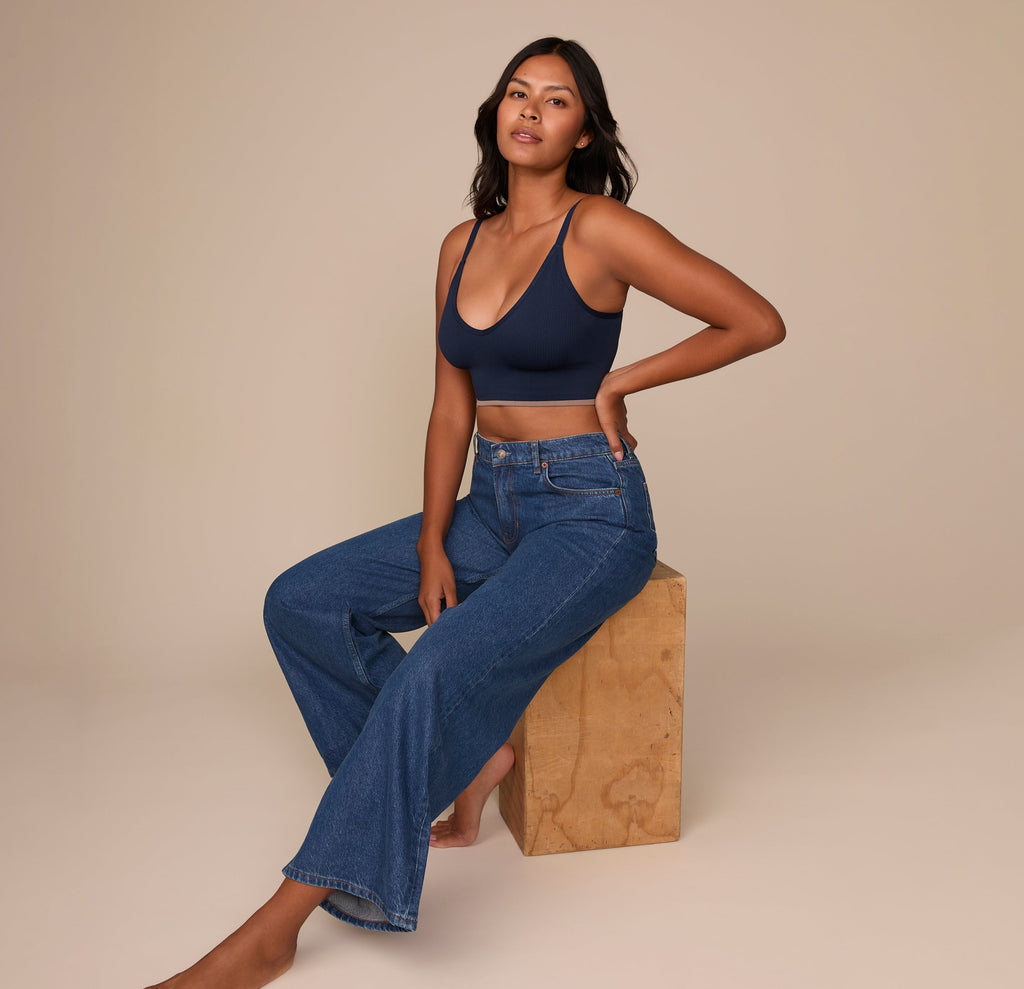 Lounge Rib Triangle Bralette - True Blue