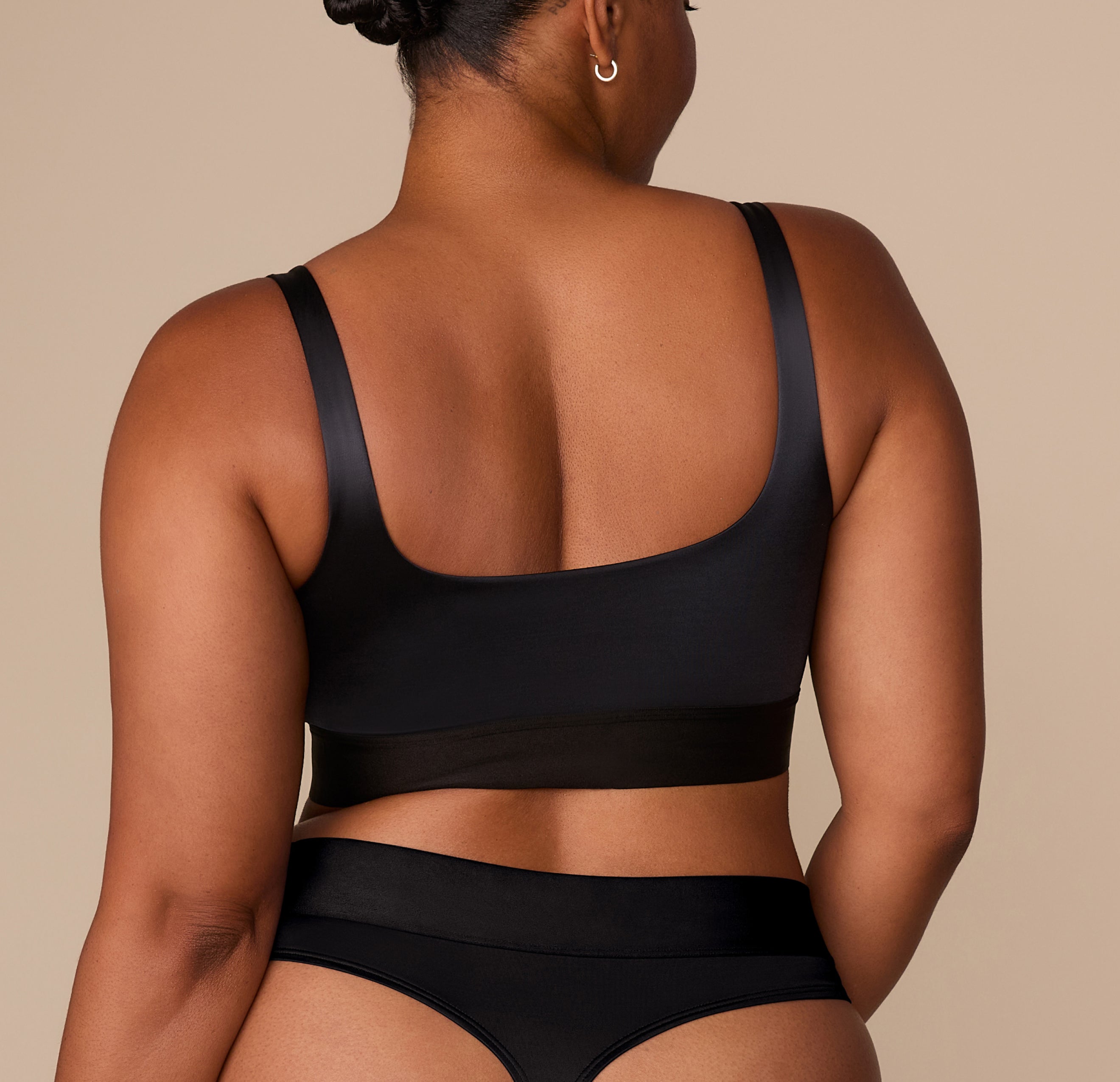 Stretch Satin Square Neck Bralette - Black