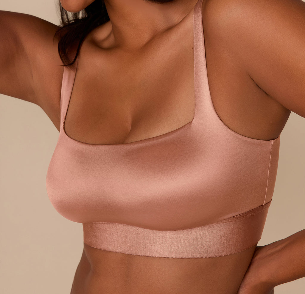 Stretch Satin Square Neck Bralette - Champagne