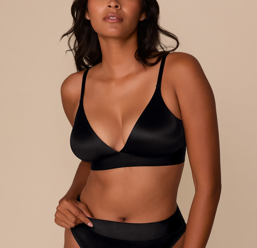 Stretch Satin Triangle Bralette - Black