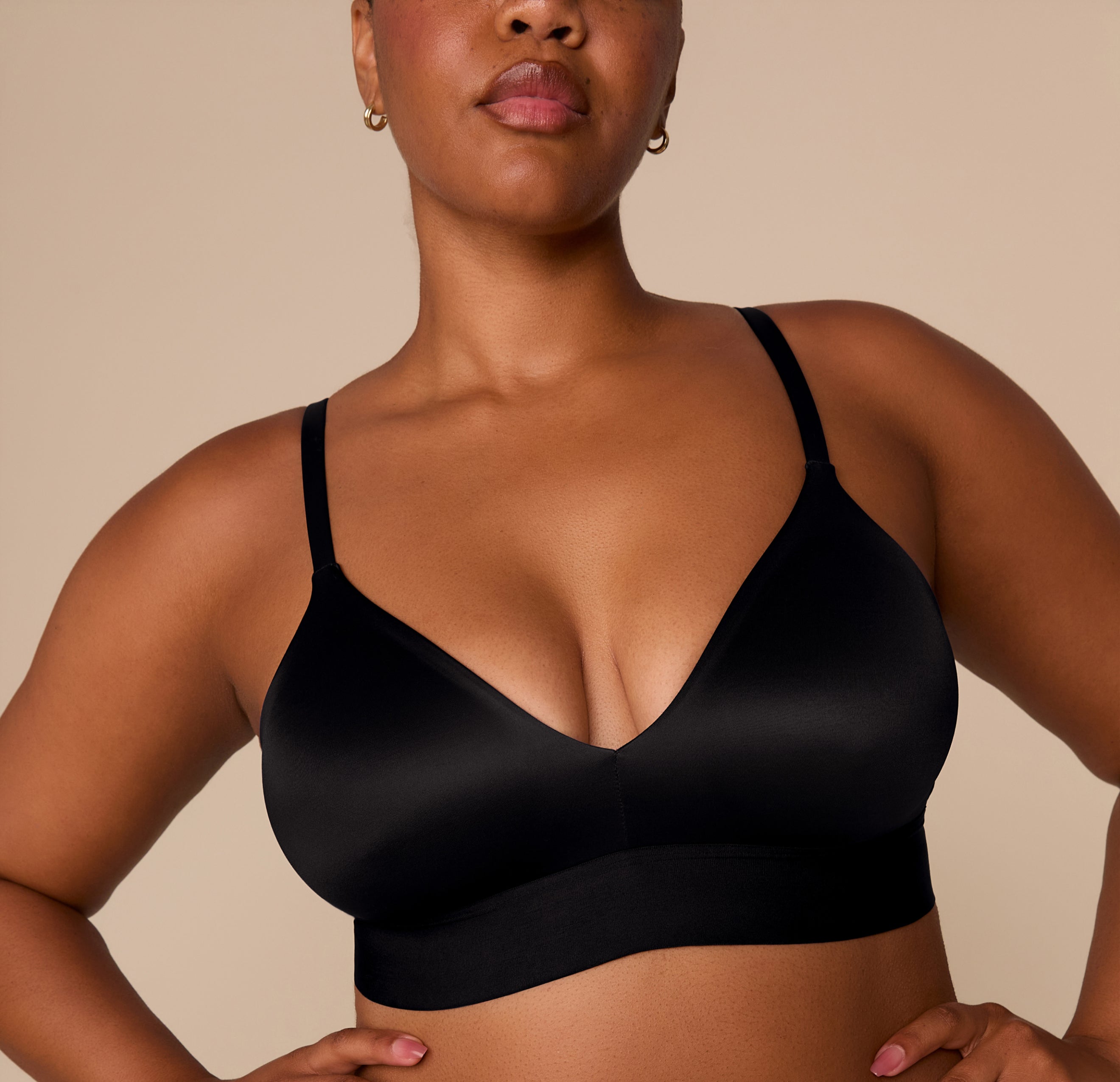 Stretch Satin Triangle Bralette - Black