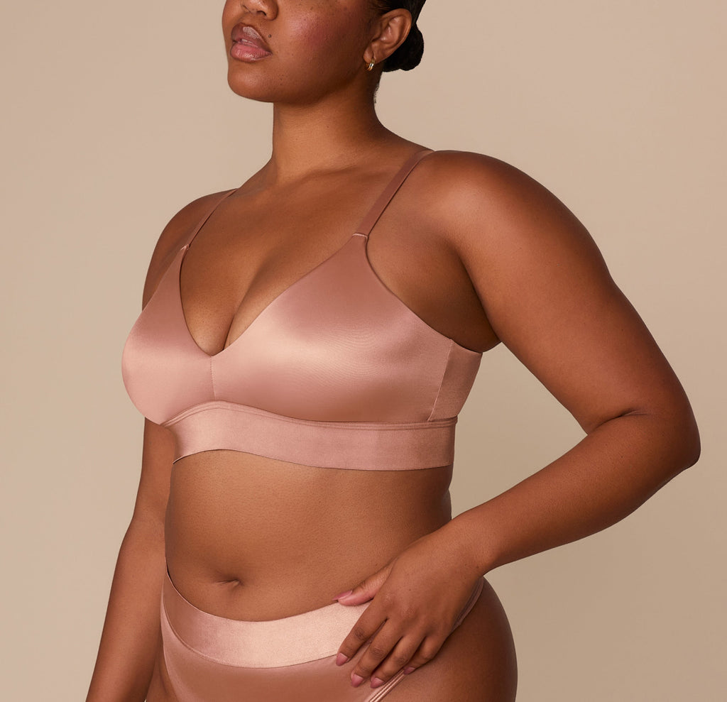 Stretch Satin Triangle Bralette - Champagne