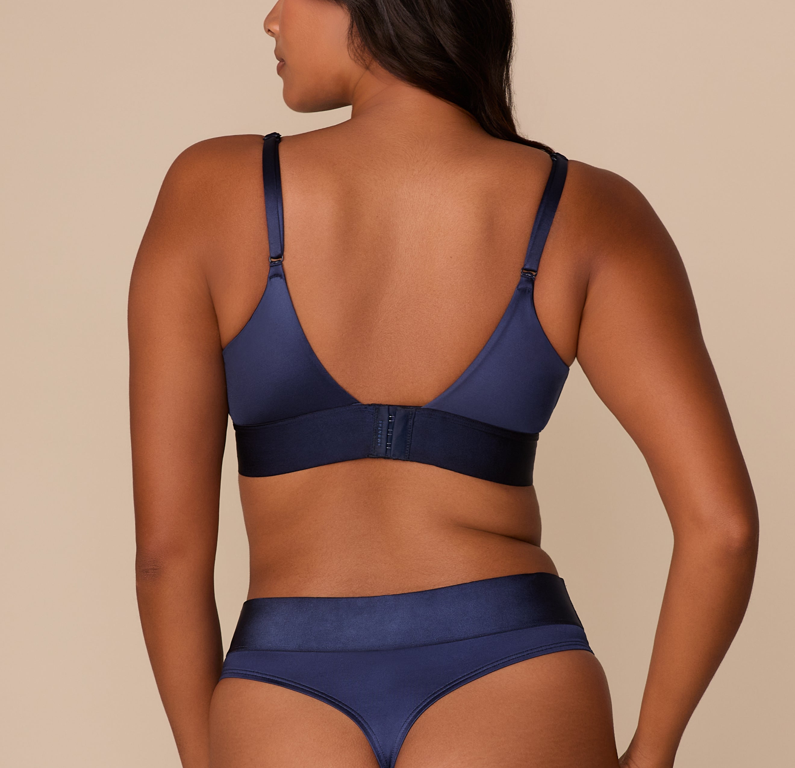 Stretch Satin Triangle Bralette - Navy