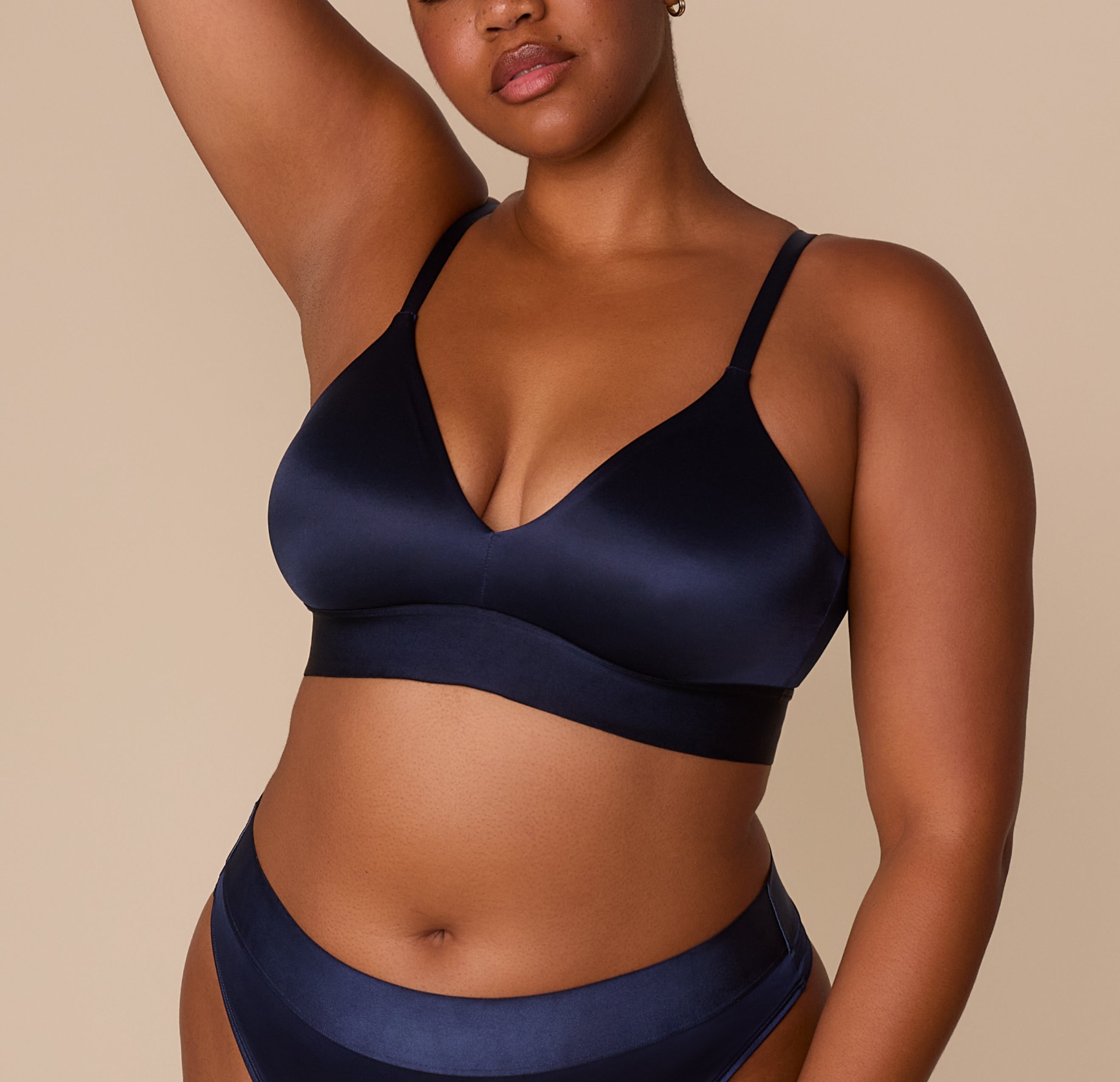 Stretch Satin Triangle Bralette - Navy