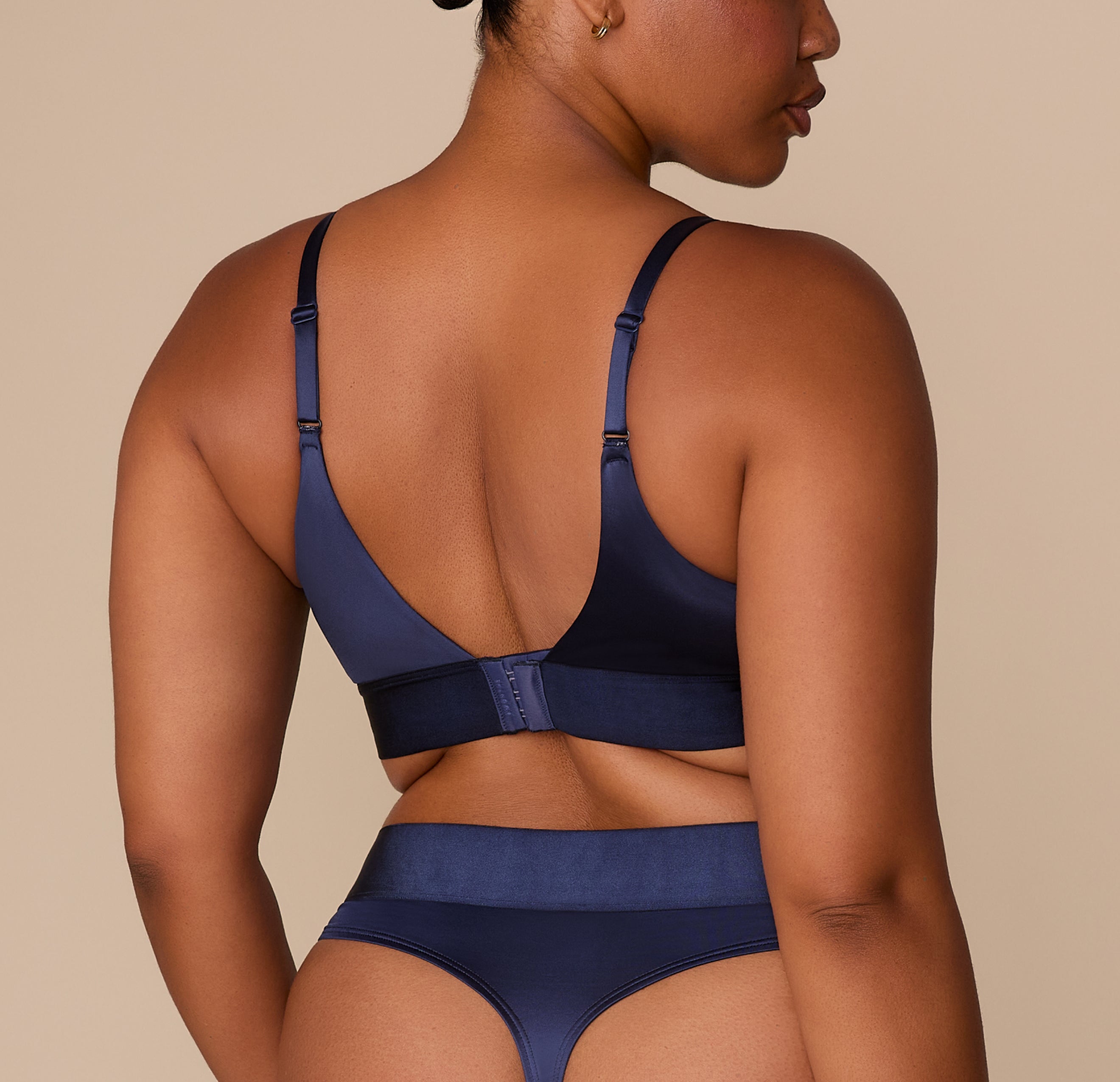 Stretch Satin Triangle Bralette - Navy