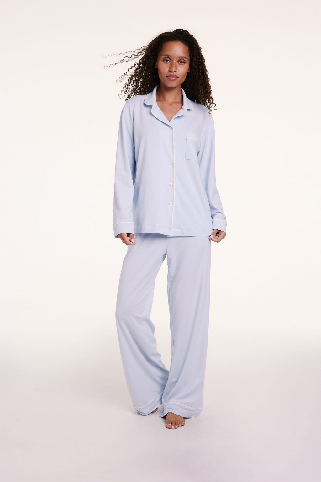 Perfect Pima Long Sleeve Pajama Shirt - Soft Blue