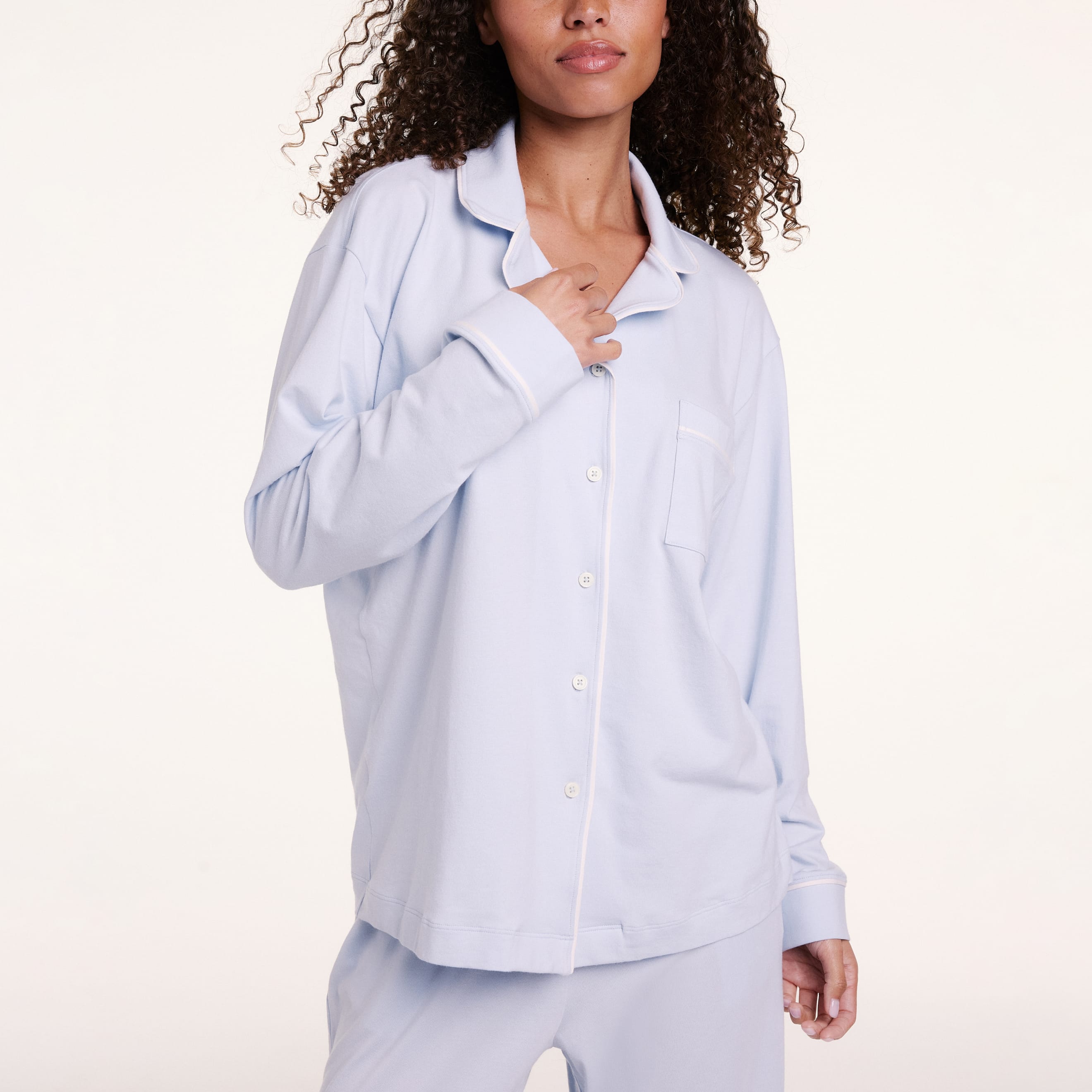 Perfect Pima Long Sleeve Pajama Shirt - Soft Blue